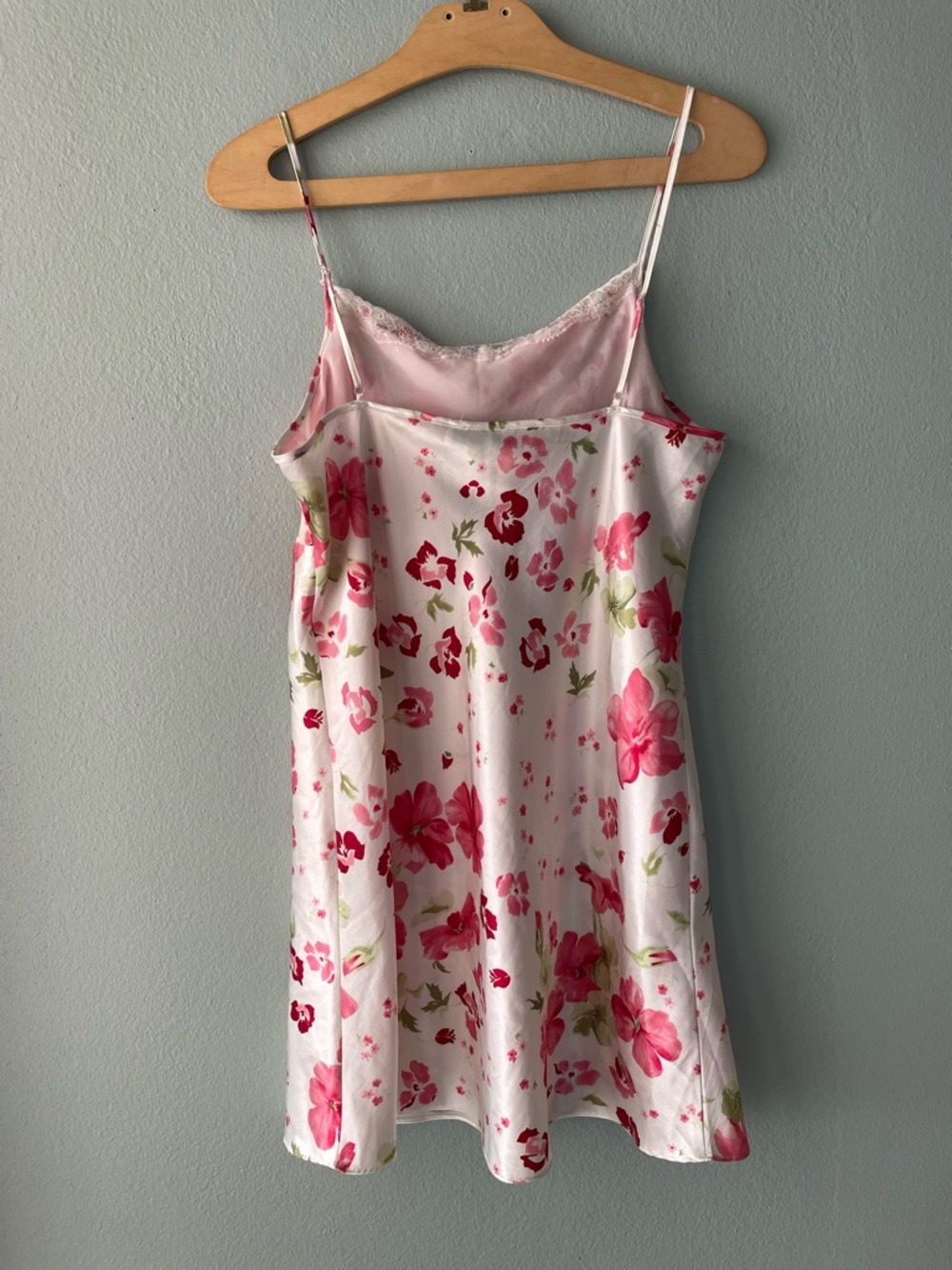 delicates Pink and Green Floral Satin Slip Chemise - Picture 2 of 12